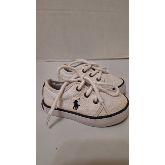 Polo Ralph Lauren Baby Shoes 5 White Toddler LOGO Kids Unisex Preppy Sneaker‎ - Picture 1 of 9